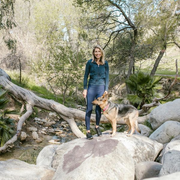 Person smiling peacefully, looking refreshed after a light exercise session.